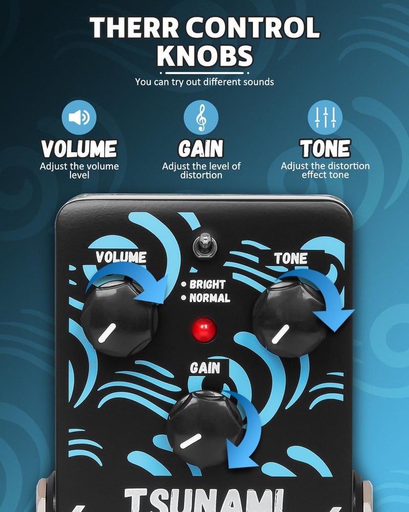 STRICH TSUNAMI Overdrive Guitar Pedal, Blues Drive Vintage Overdrive Warm/Hot Modes, True Bypass for Electric Guitar, Black - Image 3